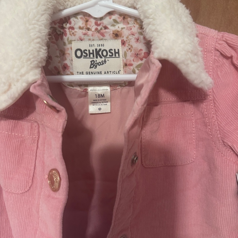 OshKosh B’gosh Pink Corduroy Sherpa Collar Jacket – 18 Months –​NWT - Picture 3 of 5